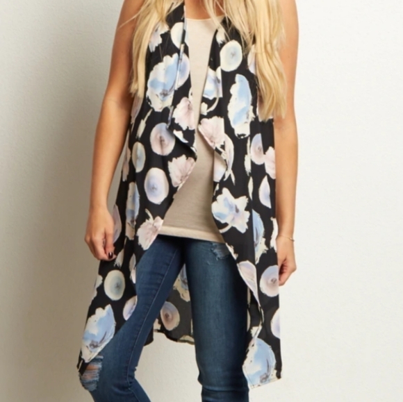 Pink Blush Black Floral Chiffon Maternity Vest S - Picture 10 of 10
